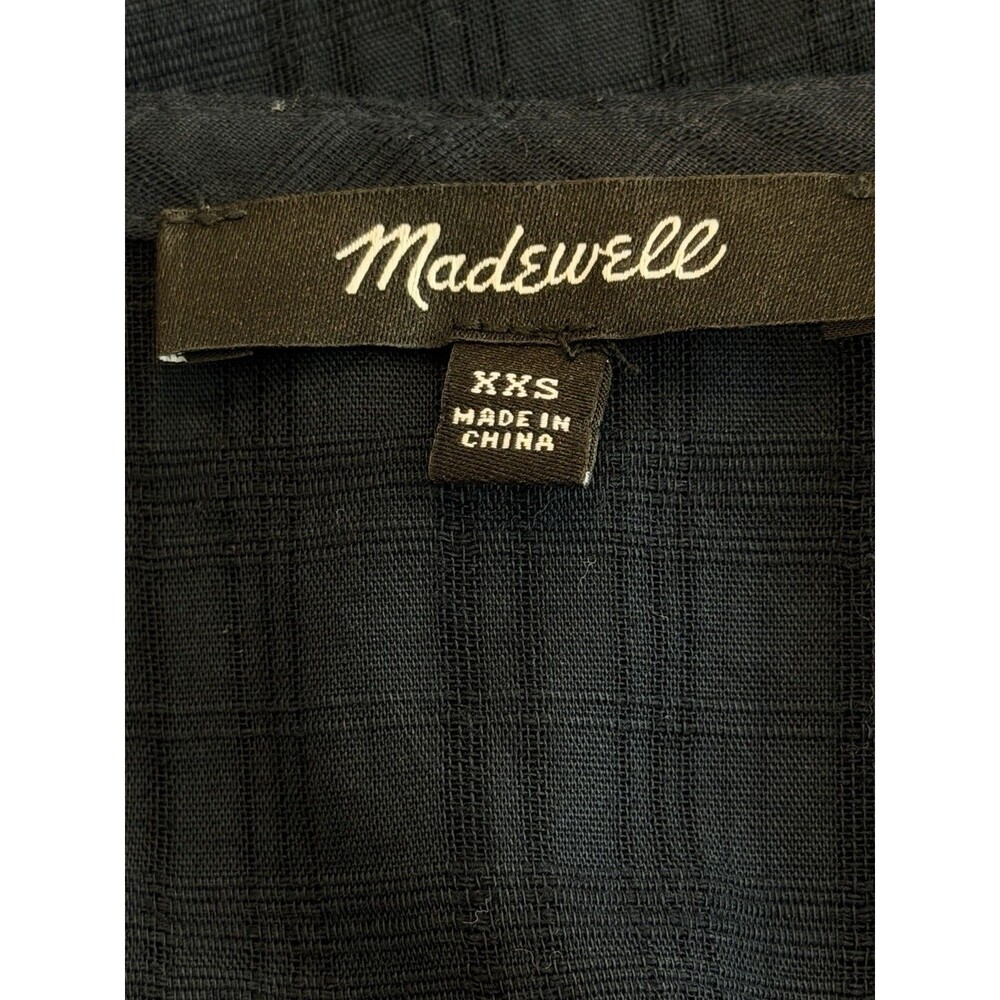 Madewell XXS Black Ruffle Blouse Cotton Plaid Textured Puff Sleeve Romantic Top - Picture 6 of 8